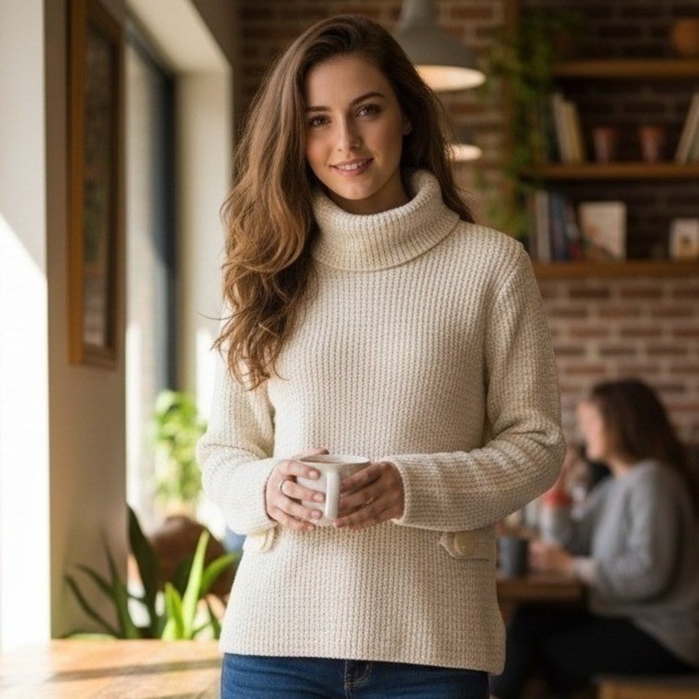 Willow Sweater Women's Size M Cream Knit Cotton Turtleneck Preppy Chic USA NWT
